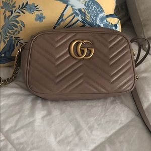 Gucci Matelassé Chevron Shoulder Bag in Taupe Brown with Gold GG